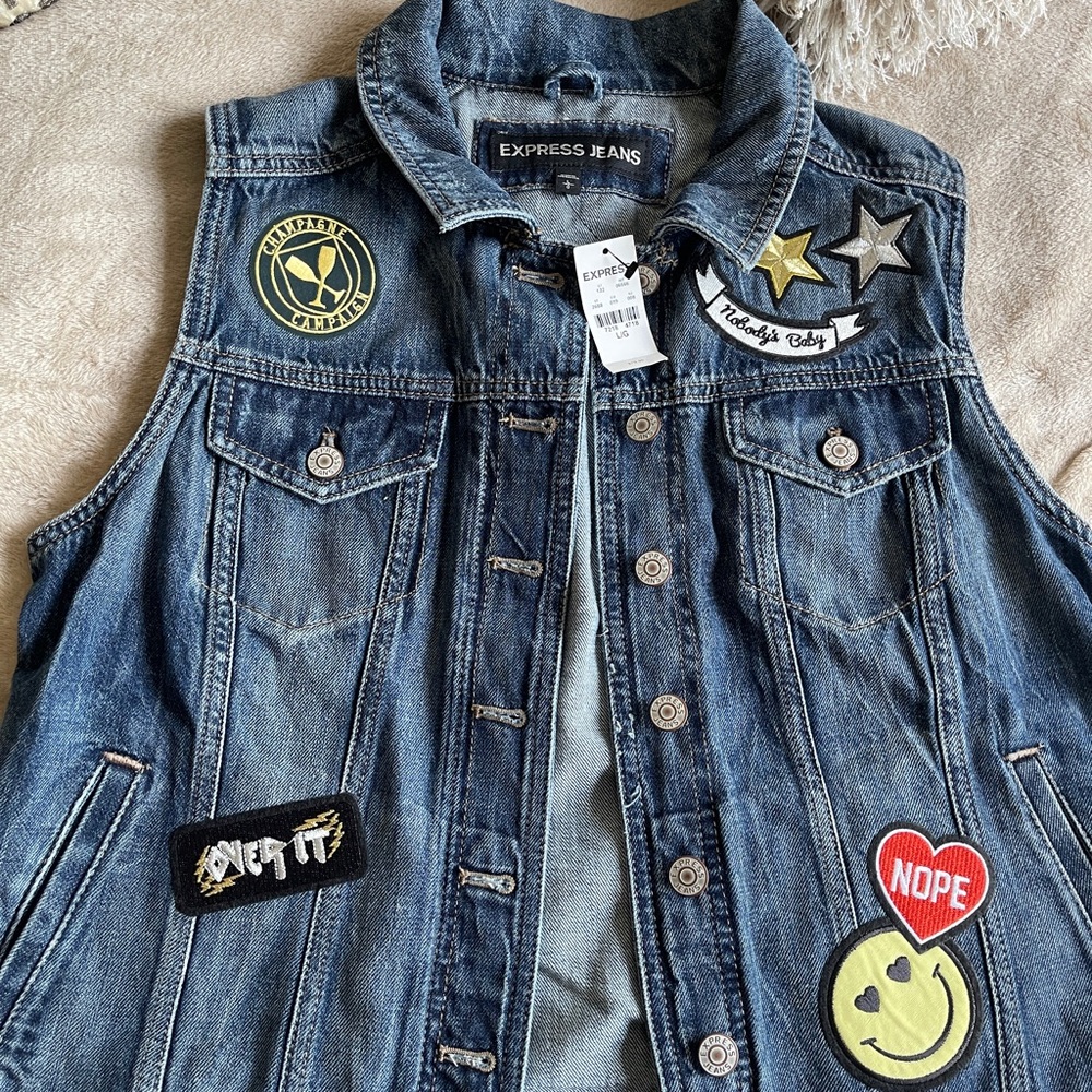 Express cropped denim patch work vest